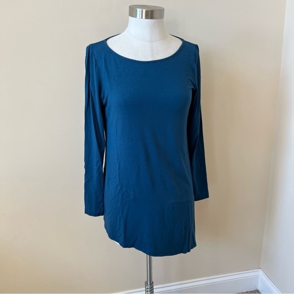 Eileen Fisher asymmetric hem top blue viscose Lycra 865 - Picture 3 of 9
